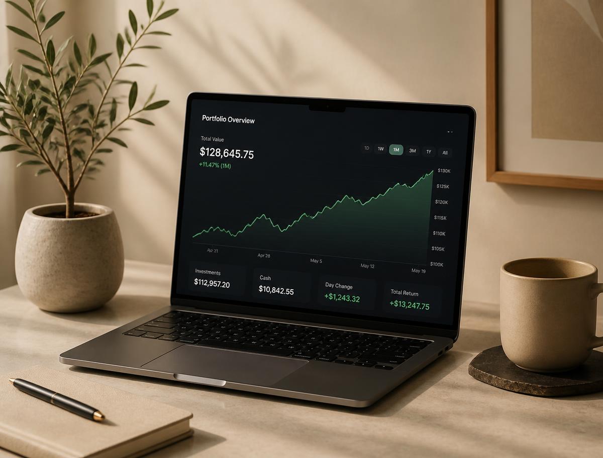 Computadora portátil mostrando la evolución de un historial financiero