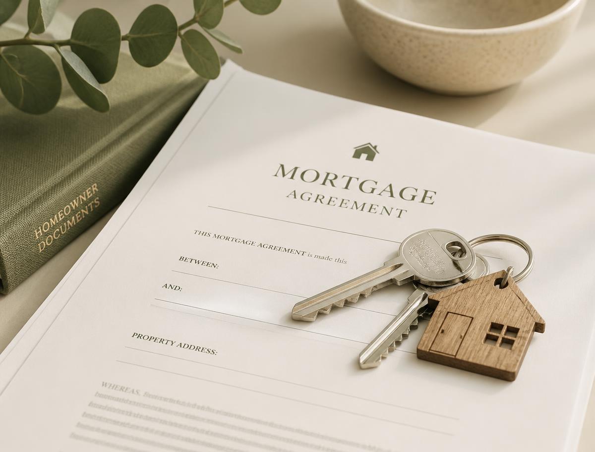 Llaves de una casa sobre un contrato de financiamiento de vivienda